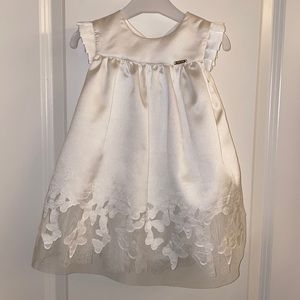 NWT White Satin Poof Crudo Dress by Mayoral Sz18M